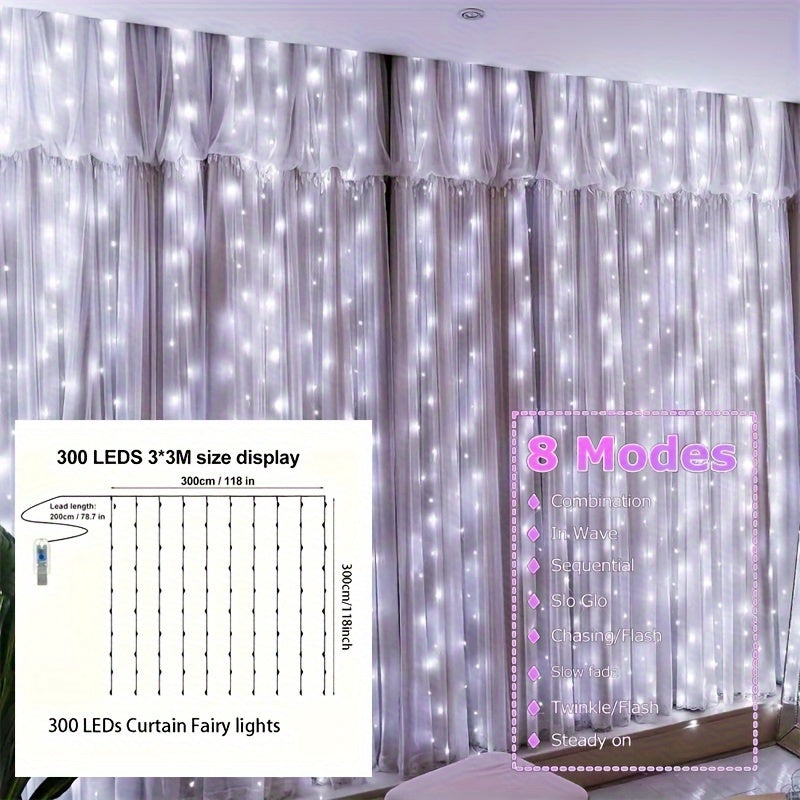 Fairy Lights Curtain USB Powered with 8 Modes Timer Remote Indoor Wedding Party Backdrop