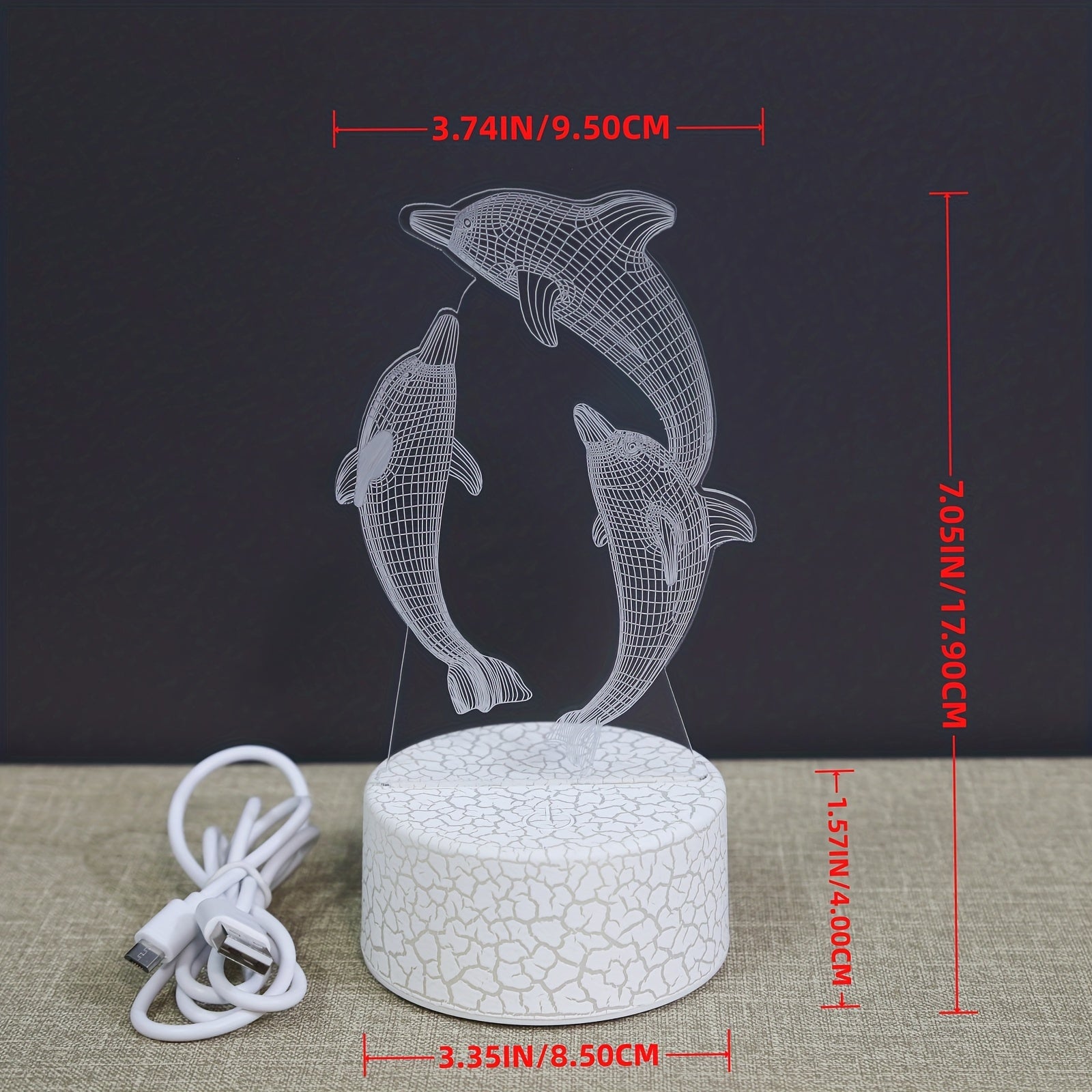 Lámpara de mesa USB con gradiente de siete colores Dolphin 3D Night Light para decoración de dormitorio