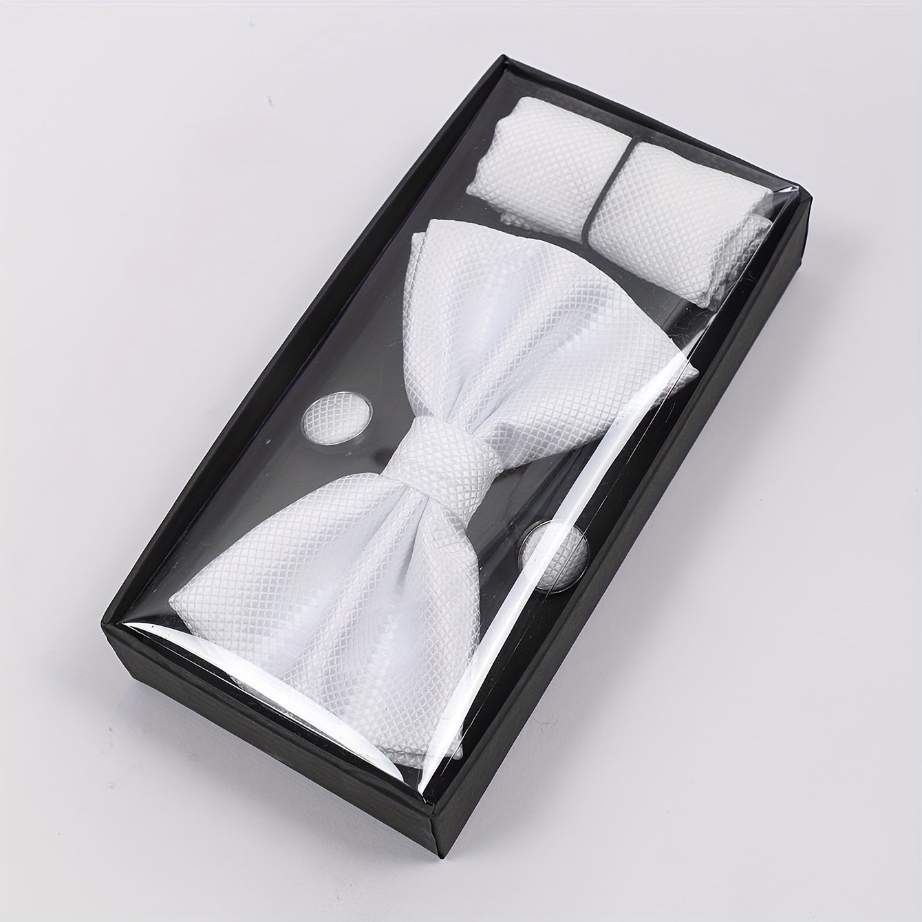 Men's Formal Wedding Bow Tie Set with Pocket Square and Cufflinks