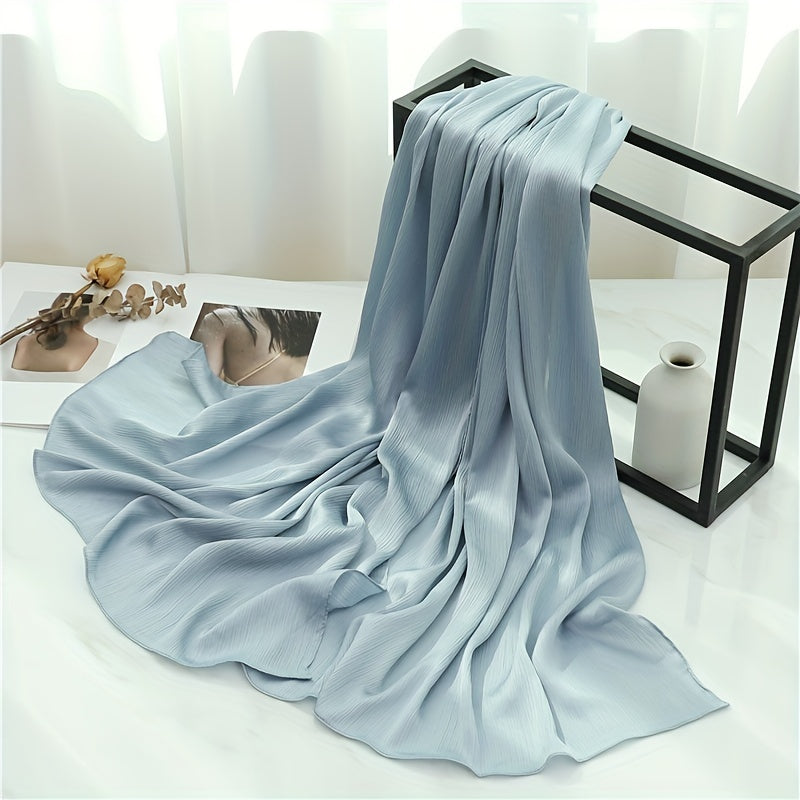 Women's Solid Color Pleated Hijab Scarf for Casual Wear Shawl Head Wrap