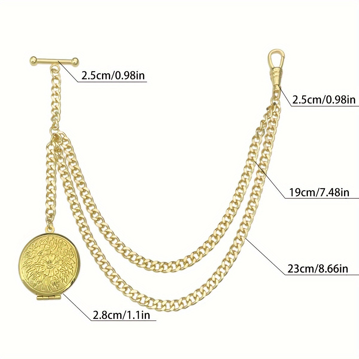 Cadena de chaleco para hombre con reloj de bolsillo de oro y colgante de flor de rosa