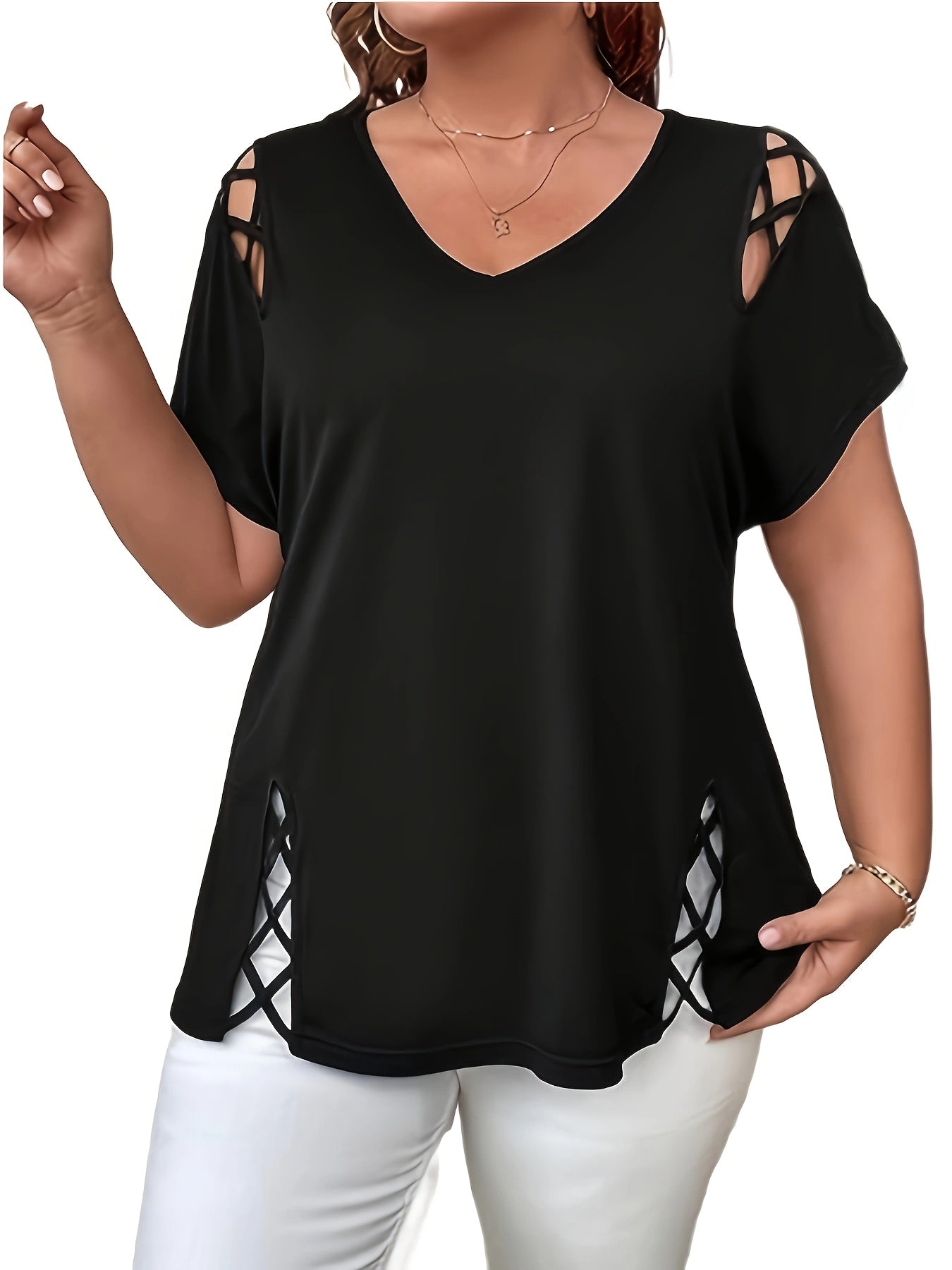 Women's V-Neck Short Sleeve T-Shirt Set, Lightweight, Casual, Spring/Summer