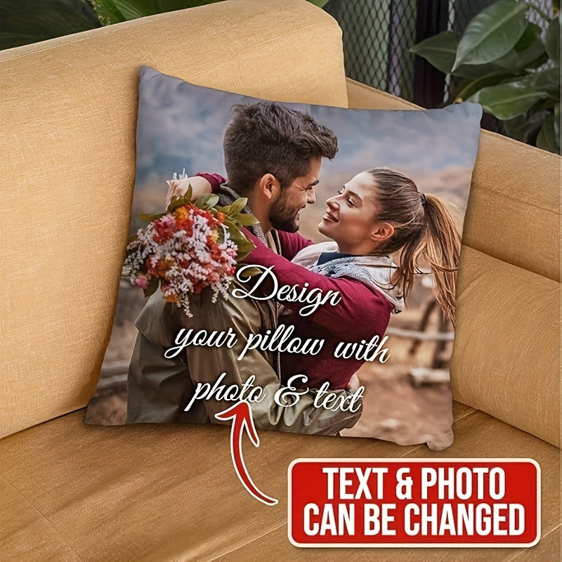 Personalized Decorative Pillow Cover with Custom Photo and Text for Sofa Bed Bedroom