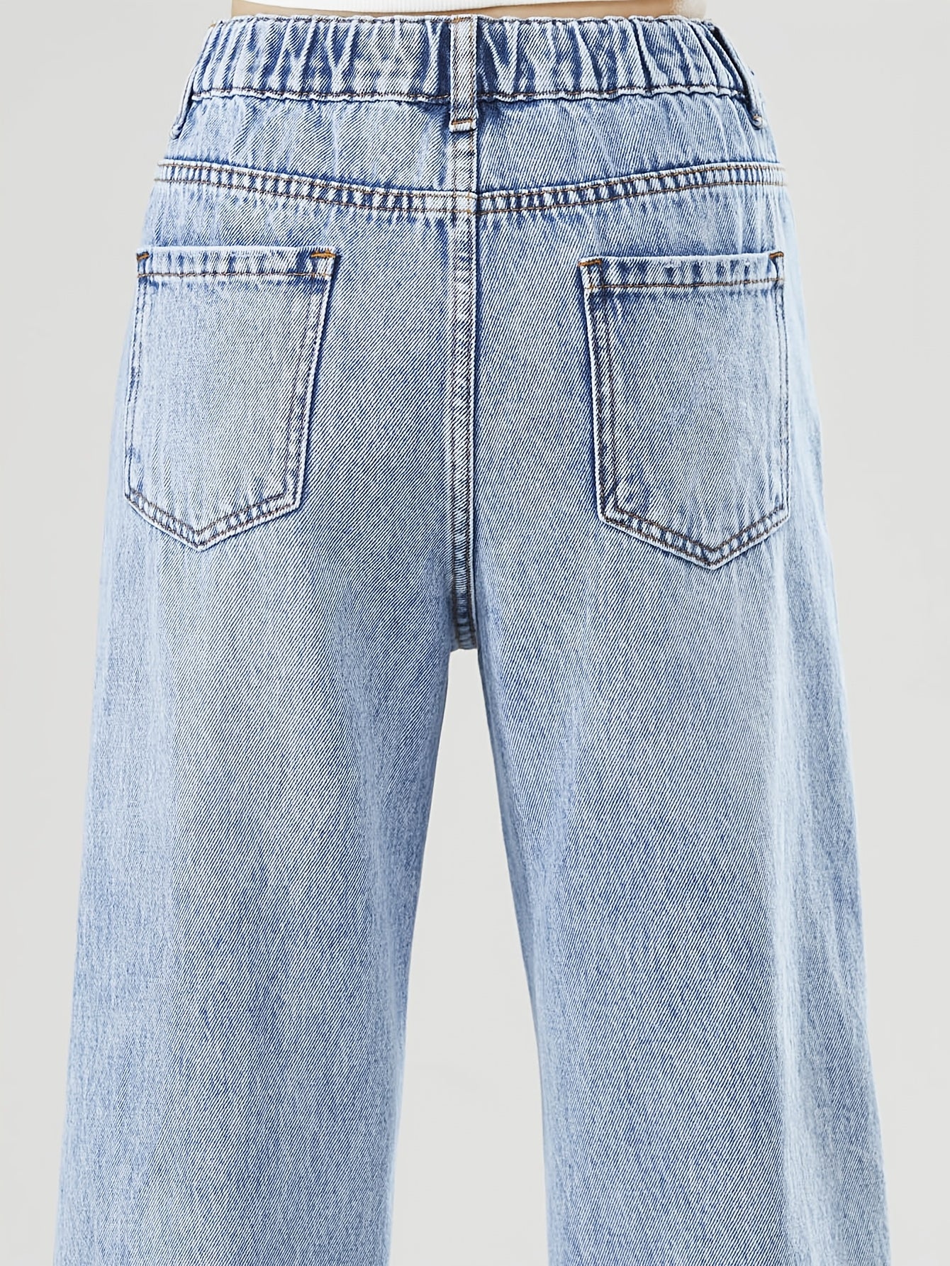 Kids' Denim Pants Girls Relaxed Fit Straight Leg Long Length Woven Cotton