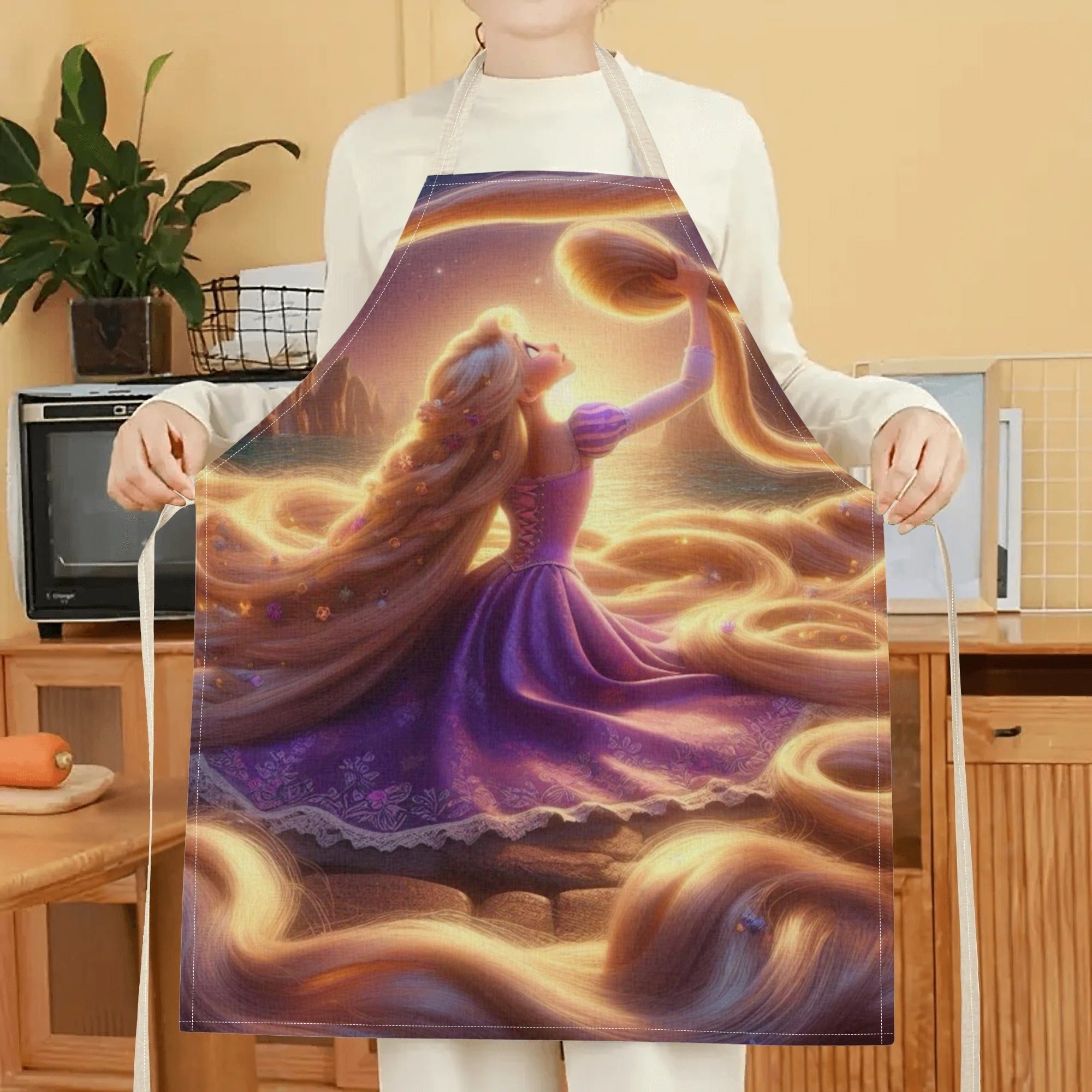 Disney Cinderella mavzusidagi suv o'tkazmaydigan apron - Zamonaviy va nafis, polyesterdan tayyorlangan, ertak printi bilan. Mehmonxonalar, restoranlar, supermarketlar, meva do'konlari, sut choyi do'konlari va uyda foydalanish uchun mukammal.
