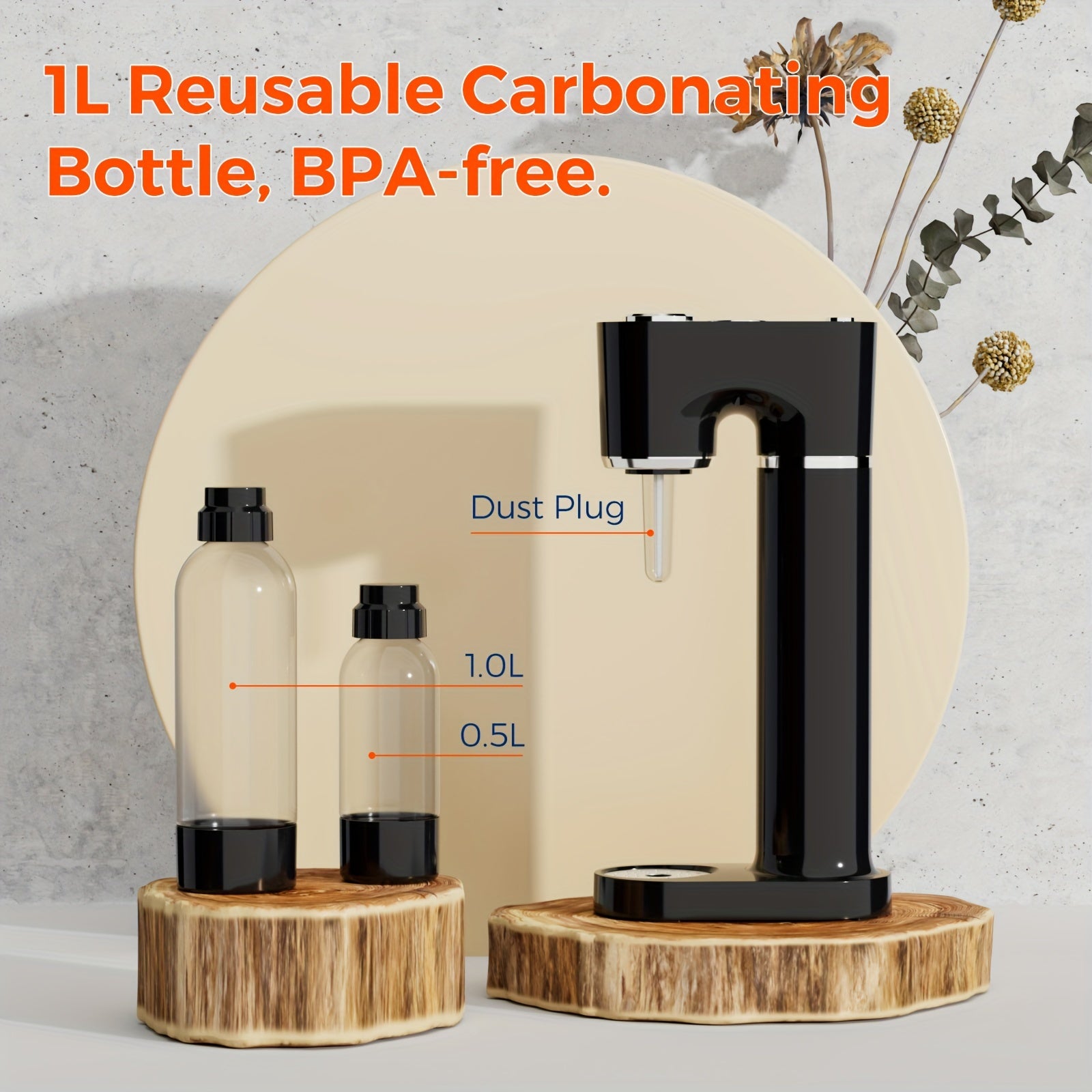 Qattiq disk Soda mashinasi, 1L Bpa-free qayta ishlatiladigan shisha bilan, 60L CO2 silindri bilan mos keladi. Toʻldirilmagan holatda ishlash, deflyatsiya tugmasi bilan, 10L gacha sigʻim.