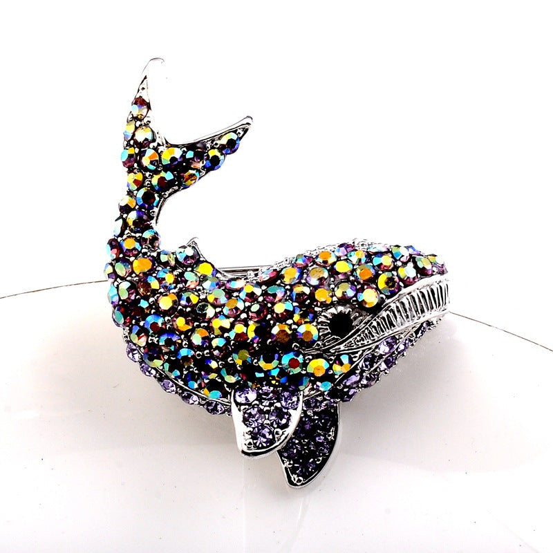 Unisex Crystal Shark Brooch with Rhinestones Sea Creature Jewelry