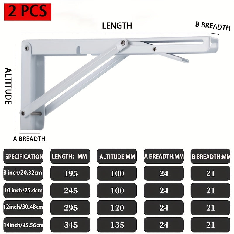 2pcs Heavy-Duty Stainless Steel Foldable L-Shaped Shelf Brackets for Space Saving