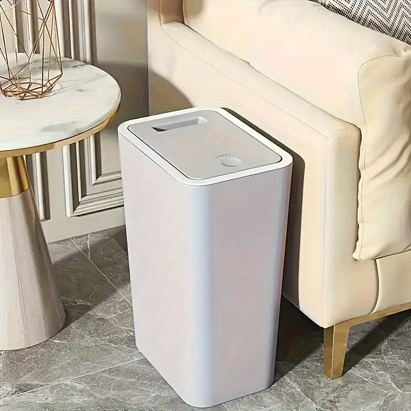 Cubo de basura de cocina rectangular de 12.0 L blanco con control de olores, tapa de presión fácil