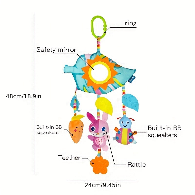 Baby Rainbow Hanging Toy for Infants Soft Rattle and Animal Charm for Strollers Car Seats Cribs