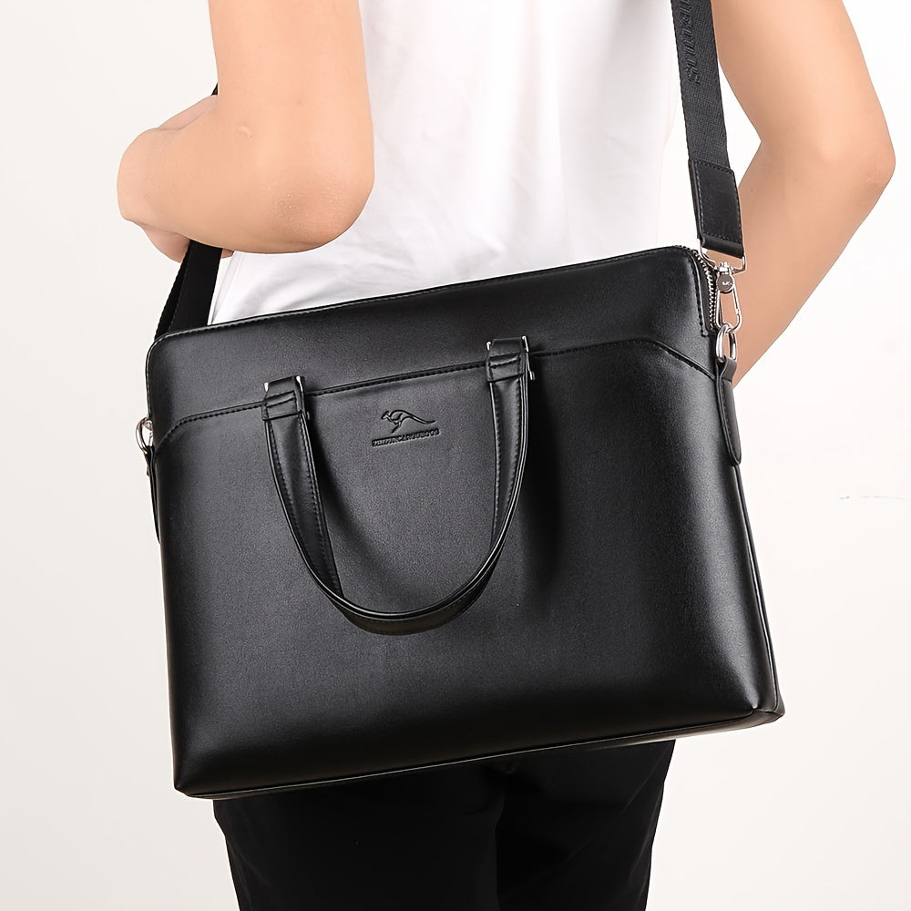Men's Minimalist Black PU Leather Handbag Set with Computer Briefcase for Office