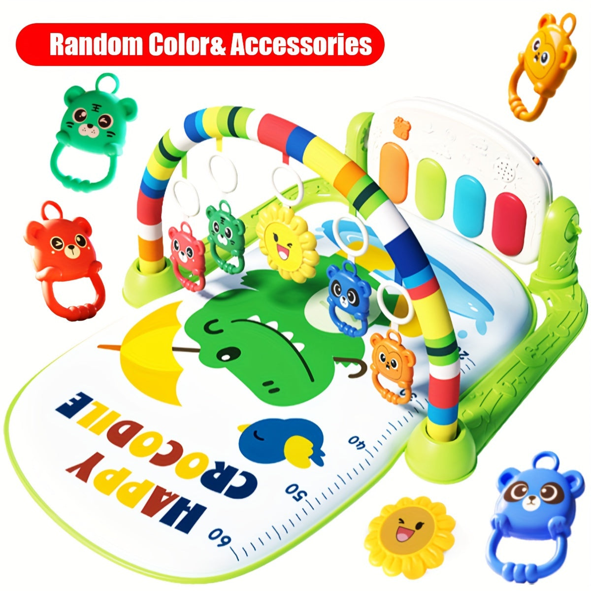 Infant Play Gym with Music and Piano Educational Activity Center for Ages 0-3 Polyester Mixed Color