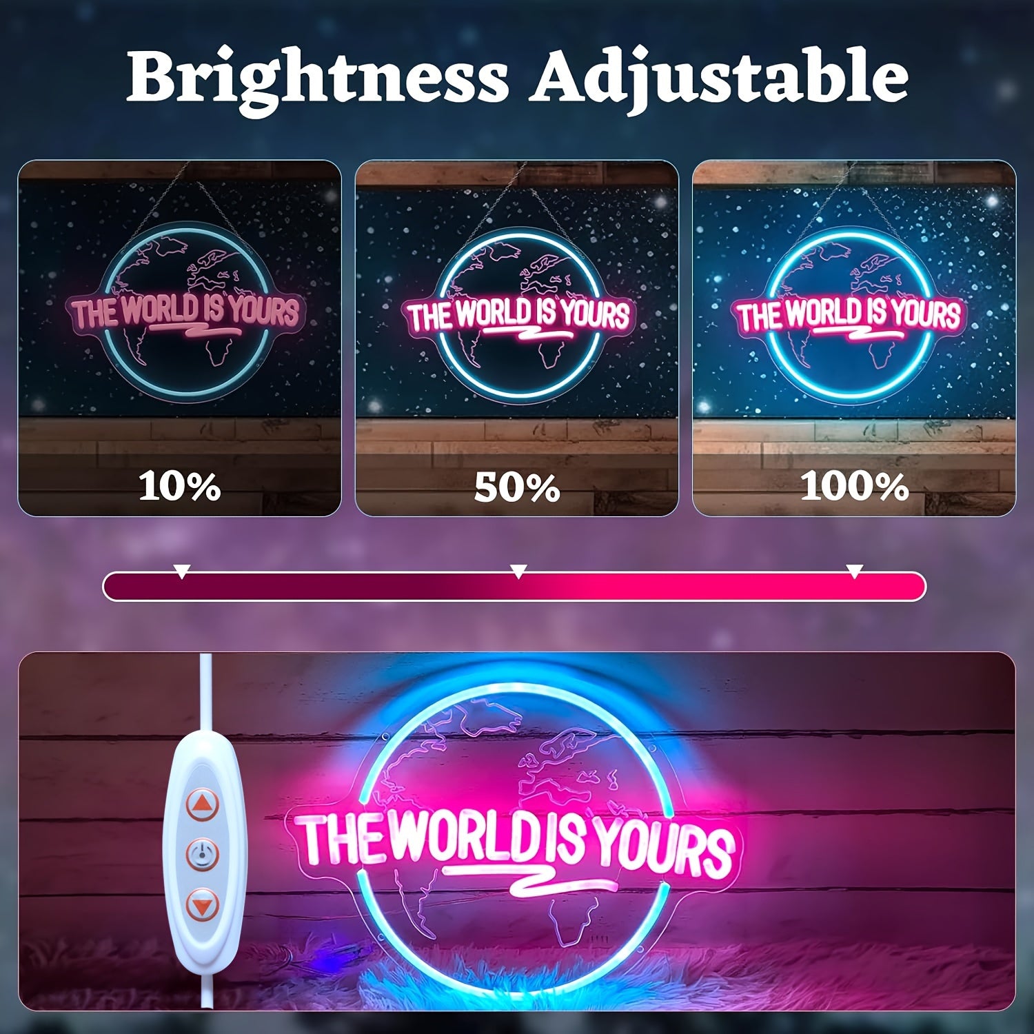 LED Neon Sign The World Is Yours Engraved Planet USB Dimmable Light