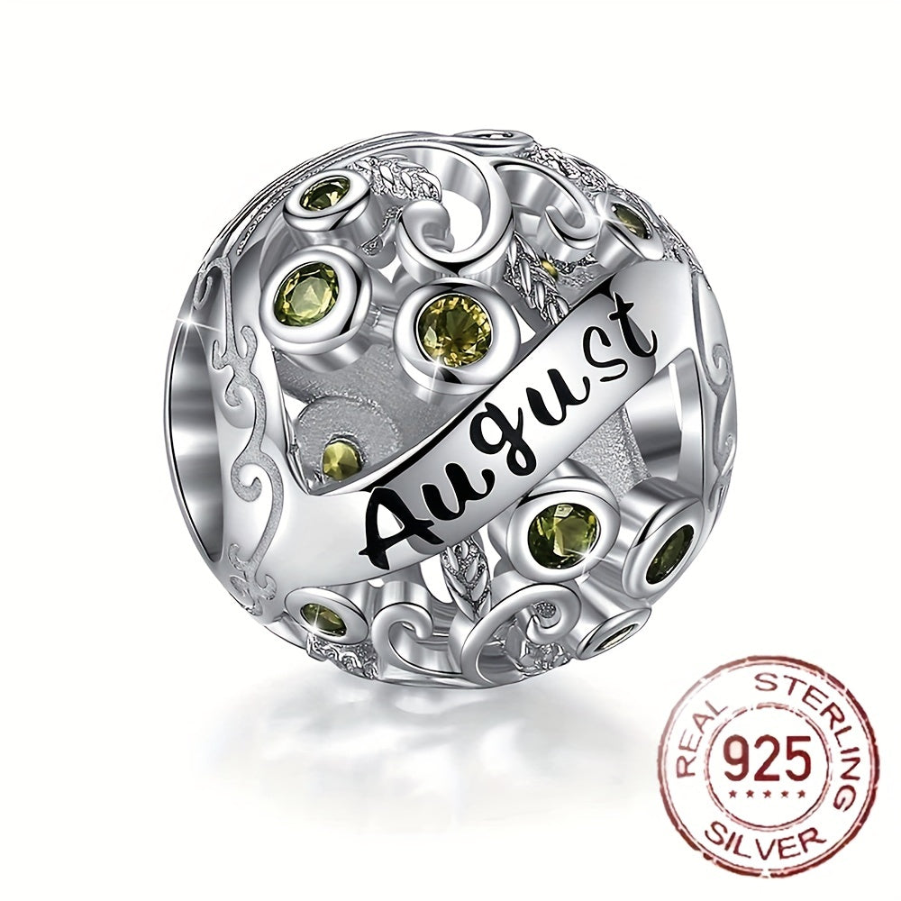 Sterling Silver Twelve Months Series Round Charm Beads for Bracelets and Necklaces