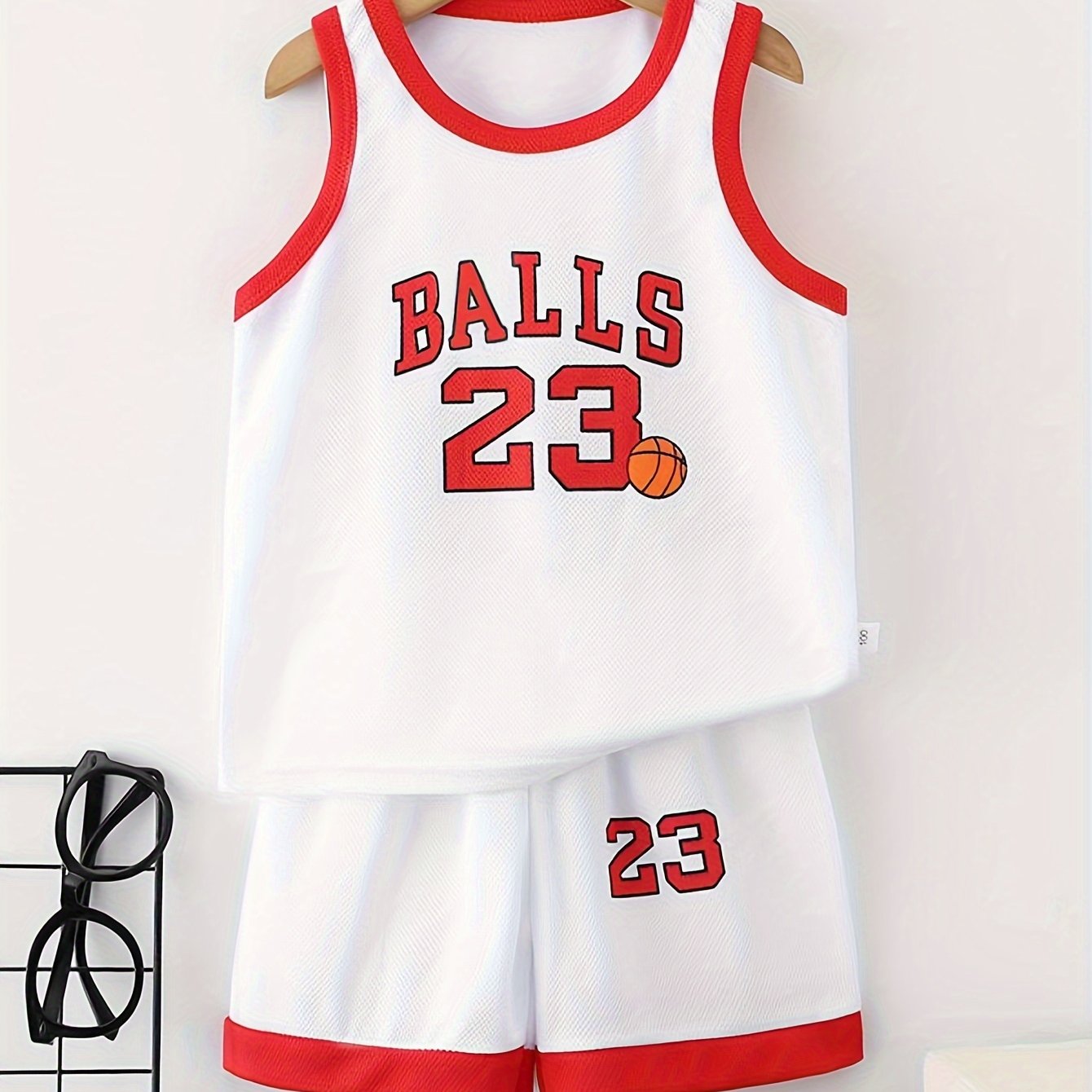 Youth Basketball Jersey and Shorts Set in Red and White 100% Polyester Sleeveless Sports Outfit