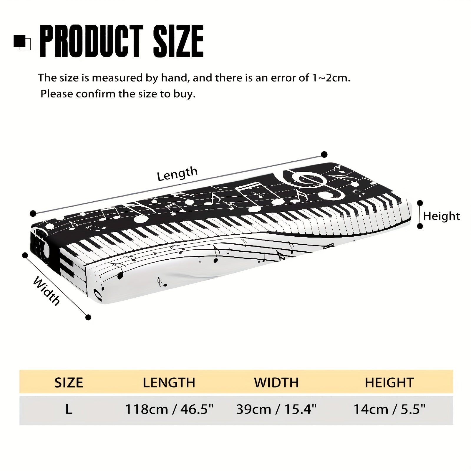 Funda de polvo para teclado de piano en blanco y negro para 61/88 teclas, material elástico resistente a las manchas