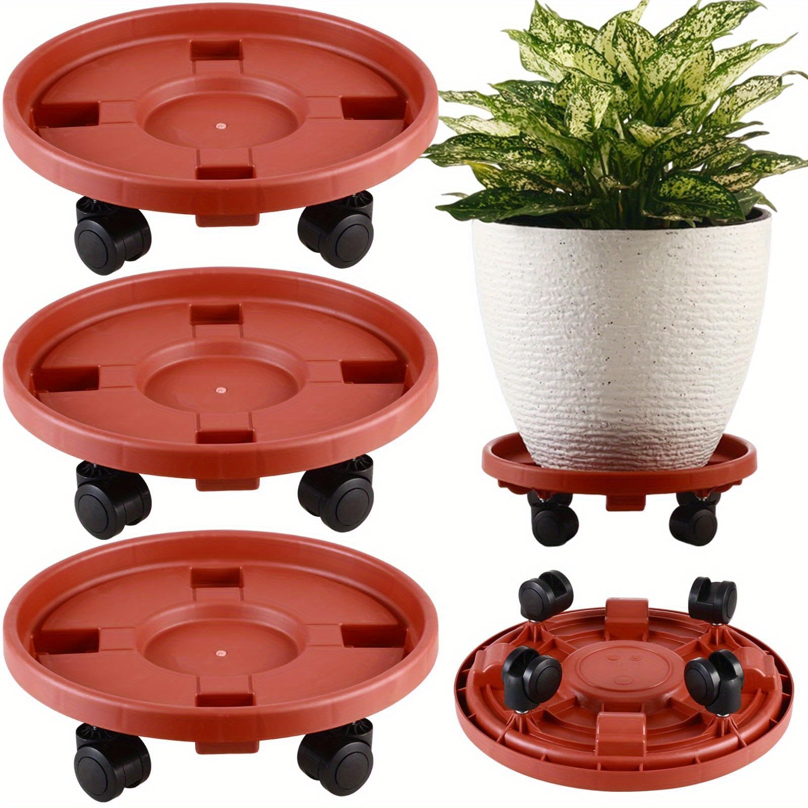Round Plastic Flower Pot Tray with Wheels Indoor Outdoor Plant Stand Stable Easy to Move