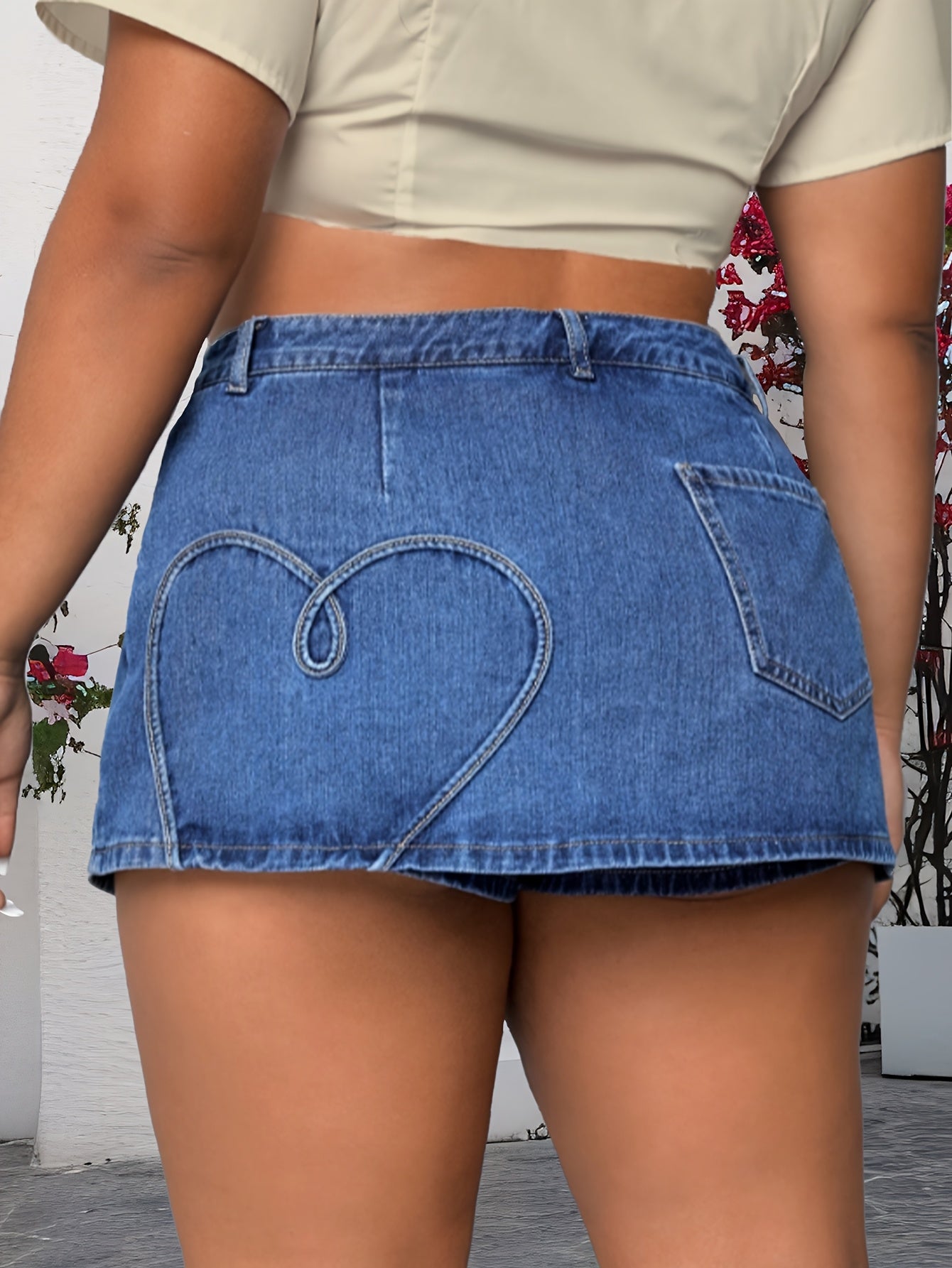 Plus Size Women's Denim Skort Casual High-Rise Blue Jean Shorts