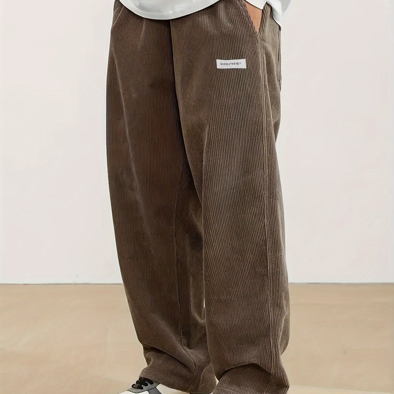 Men's Casual Corduroy Pants with Drawstring Waist for Outdoor and Commuting