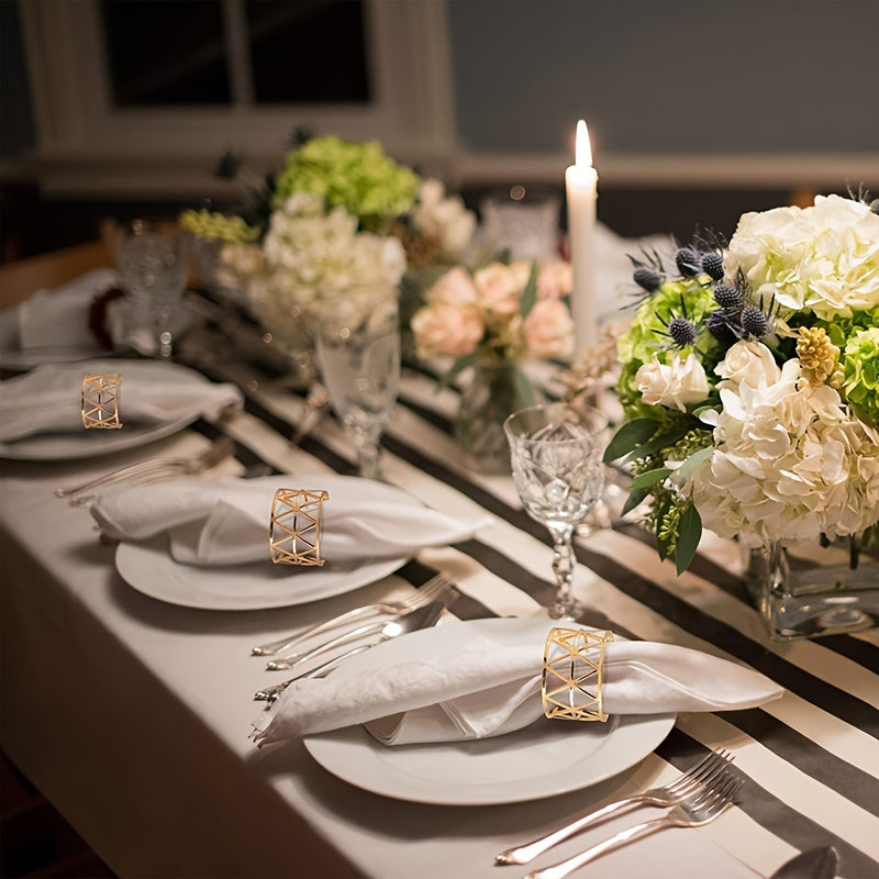 12 золотых кольца для салфеток, однотонная пряжка, полированный чугун, вырезанный пустотелый дизайн, рождественский декор для обеденного стола