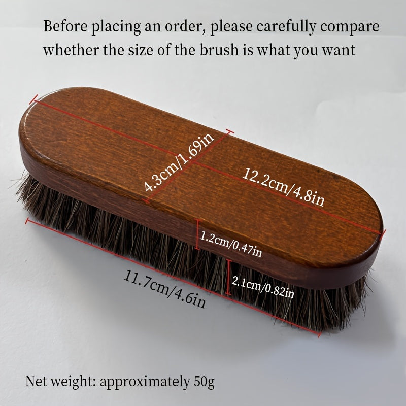 Unisex Solid Wood Horsehair Shoe Brush Oiling and Cleaning Tool