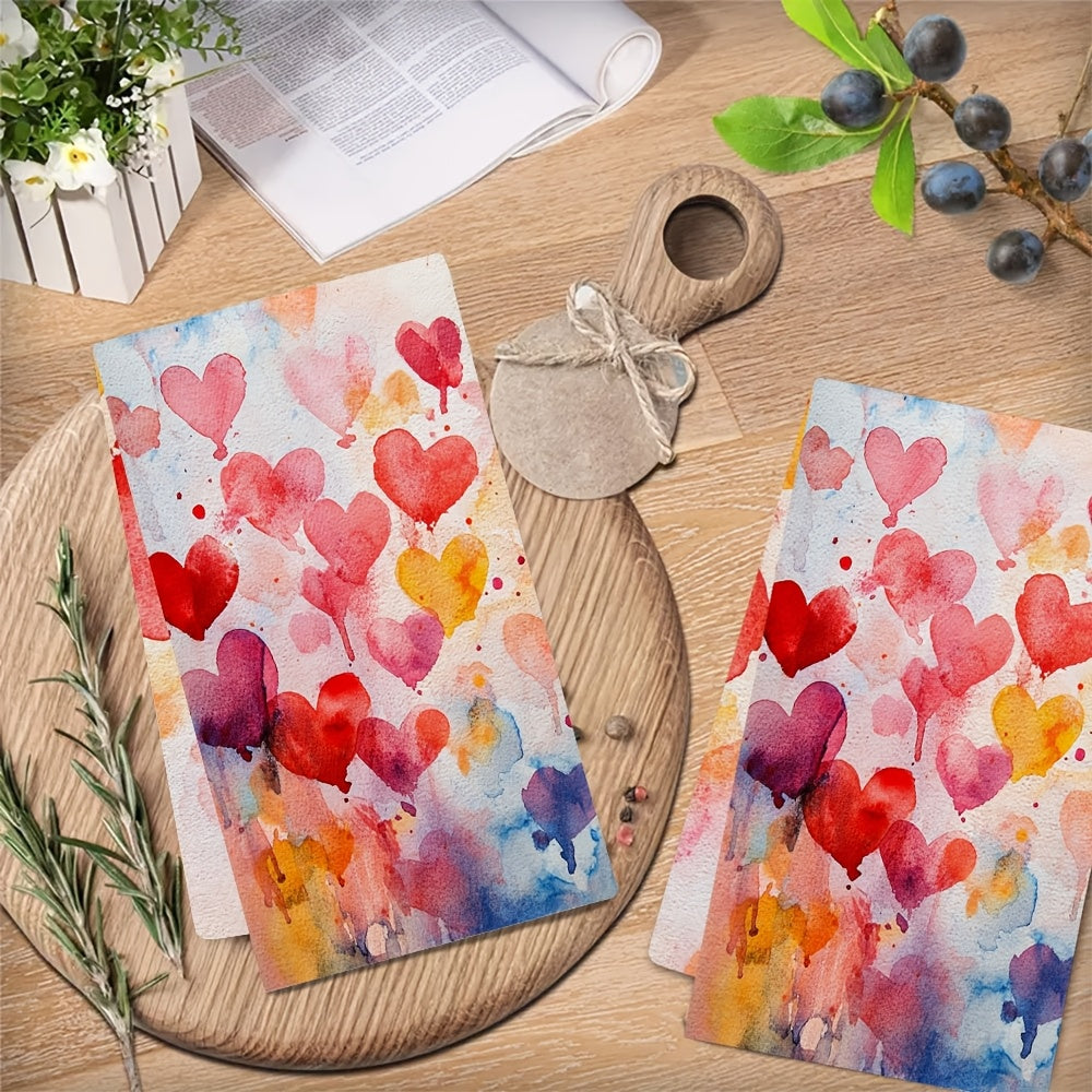 Yurak Splash dizayni bilan 2 ta yumshoq oshxona sochiqlari to'plami, namlovchi, 16x24 dyuym