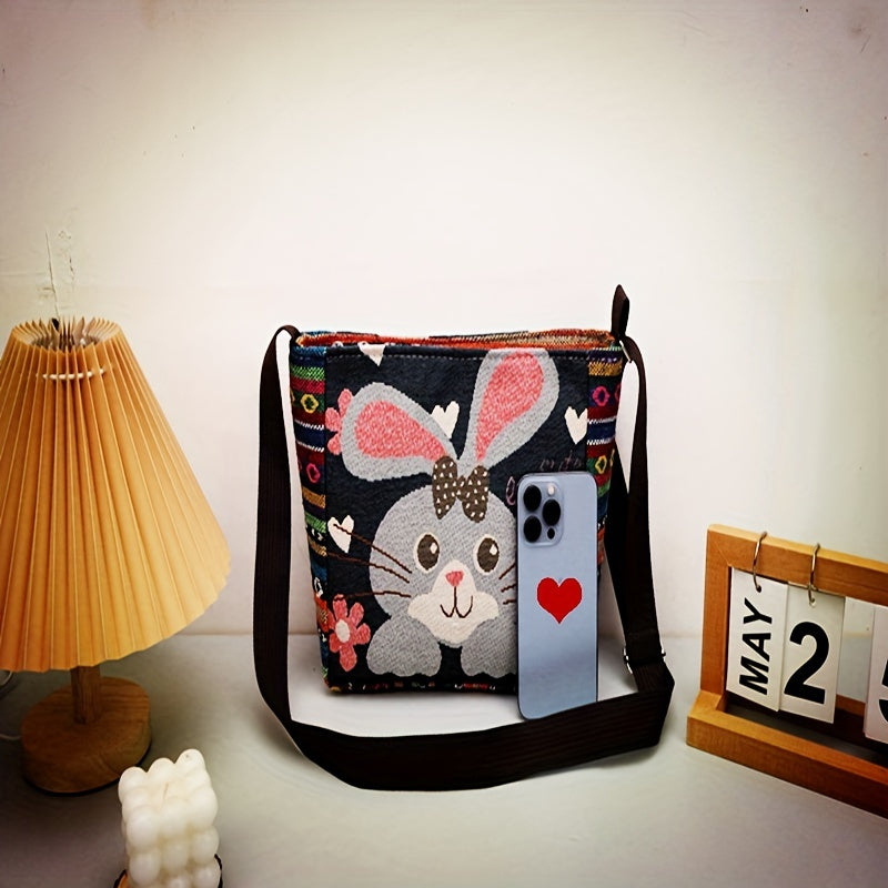 Multicolor Elephant Crossbody Bag for Women with Adjustable Strap and Zipper Closure