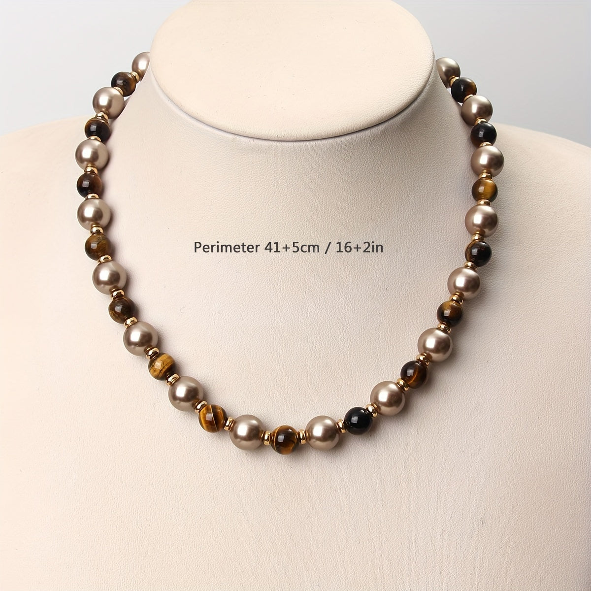 Women's Autumn Winter Necklace with Tiger Eye and Imitation Pearl Beads