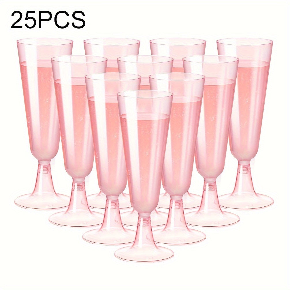 Bulk 25 Pushti va shaffof plastik shampan stakanlari, bir martalik akrilik to'y partiyasi stakanlari