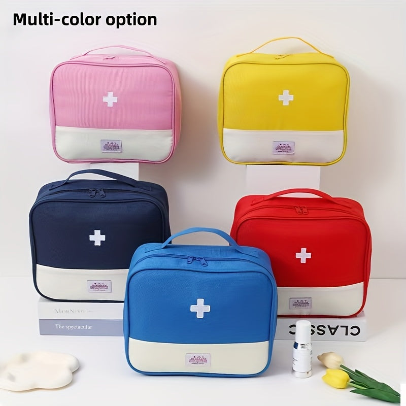 Katta sig'imli, uyda, sayohatda va avtomobil favqulodda vaziyatlari uchun egiluvchan saqlashga ega portativ birinchi yordam to'plami.