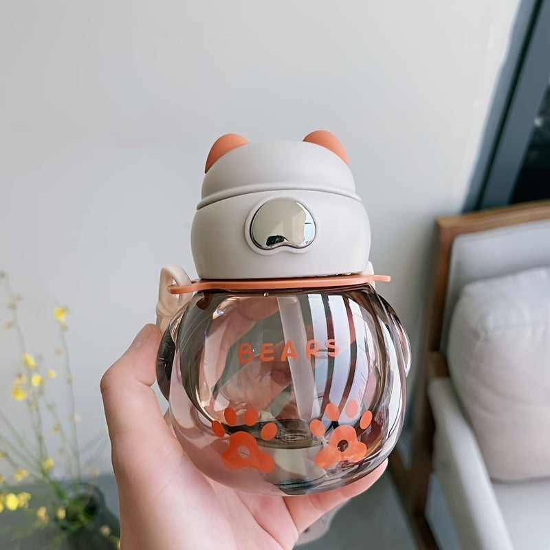 Small Reusable Water Bottle with Straw and Shoulder Strap for School and Outdoor Sports