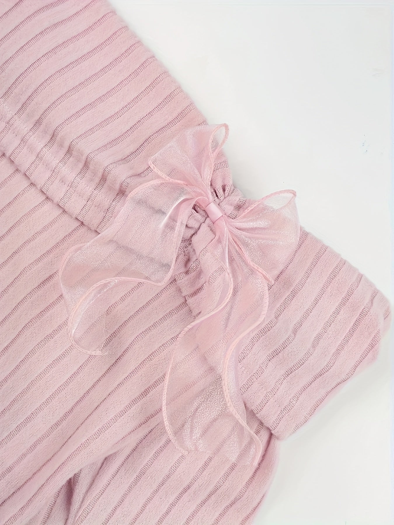 Women's Pink Knit Off-Shoulder Top with Bowknot and Lettuce Hem for All Seasons