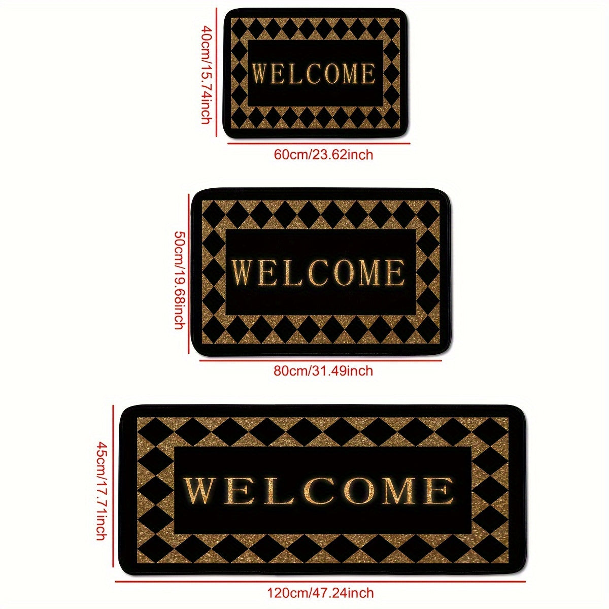Black and Gold Welcome Mat Non-Slip Wear-Resistant Polyester for Home Kitchen Bathroom