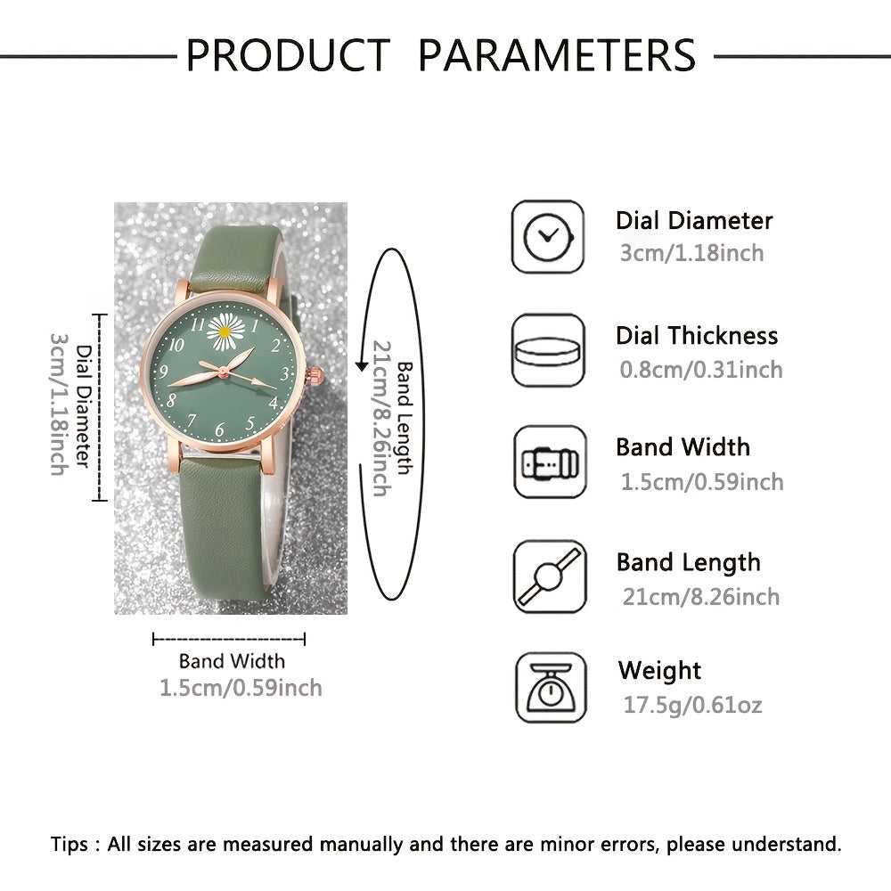 Conjunto de reloj de cuarzo Daisy Flower para mujer con reloj de cuero y pulsera