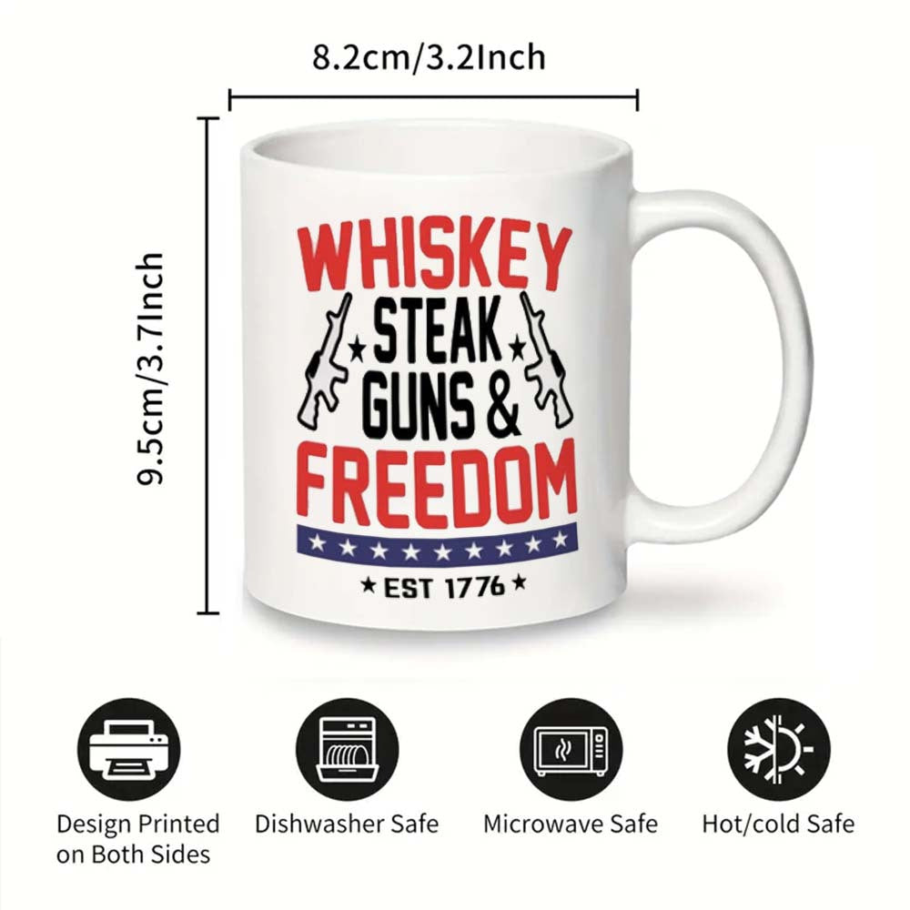 Ceramic Mug with Freedom Gun Pattern for Office Camping and Dining Food Safe
