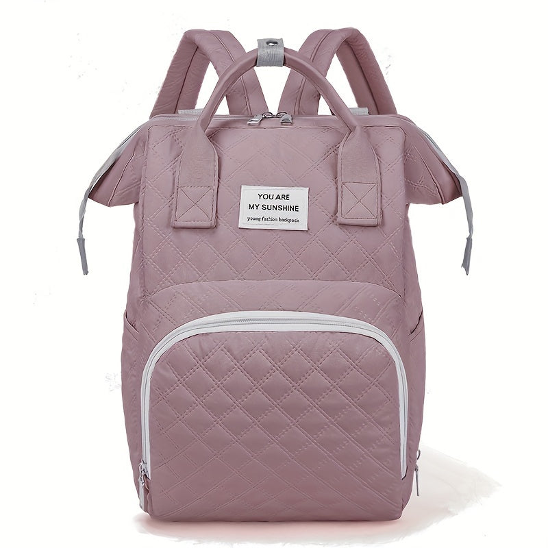 Solid Color Diaper Bag with Large Capacity and Insulated Bottle Pocket for Moms