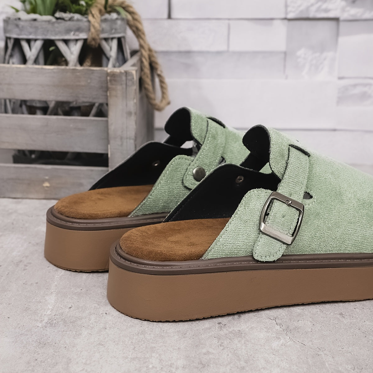 Women's Casual Buckle Loafers All-Season PU Upper Rubber Sole Flannel Insole