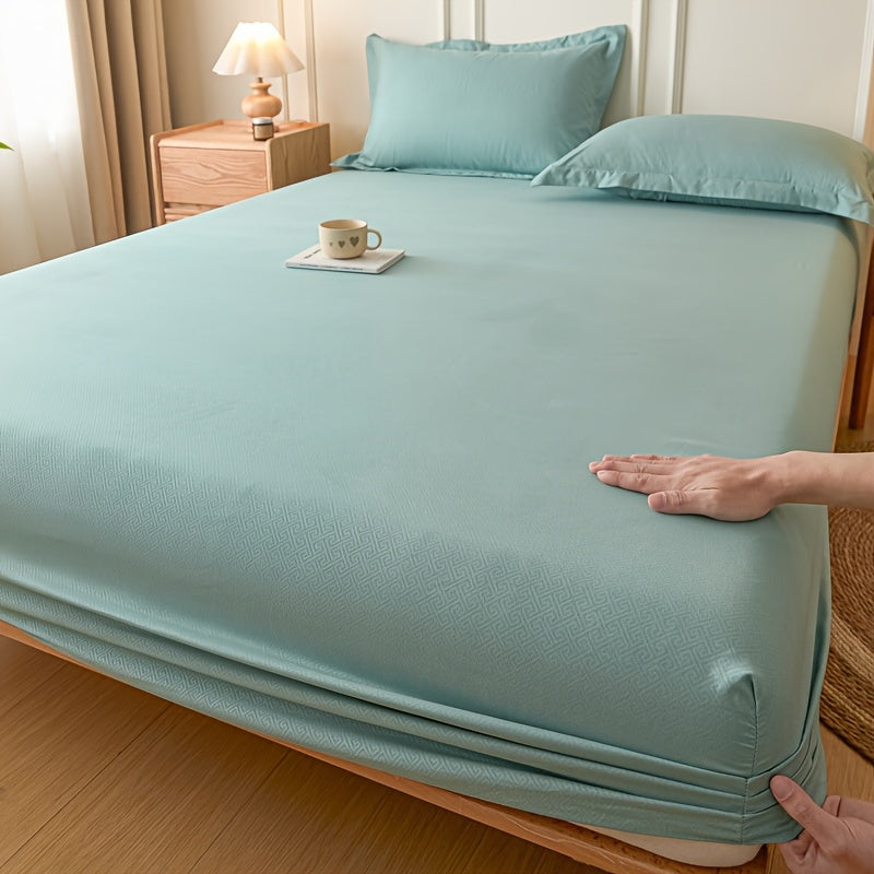 Light Blue Beige Full Wrap Fitted Sheet Non-Slip All-Season Bedding