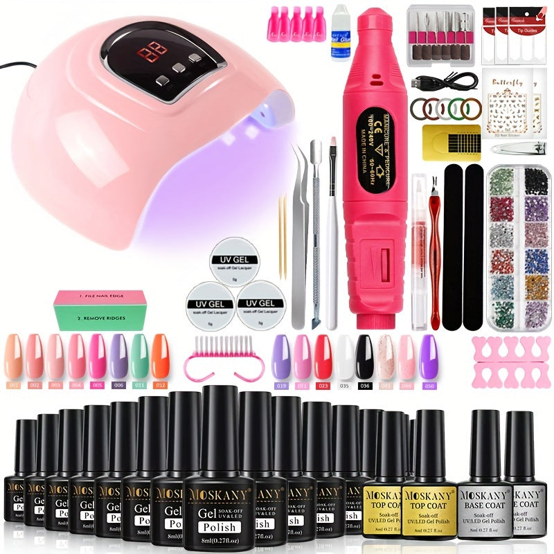 UV LED Gel Nail Polish Starter Kit with Top Base Coat Nail Drill and Decoration