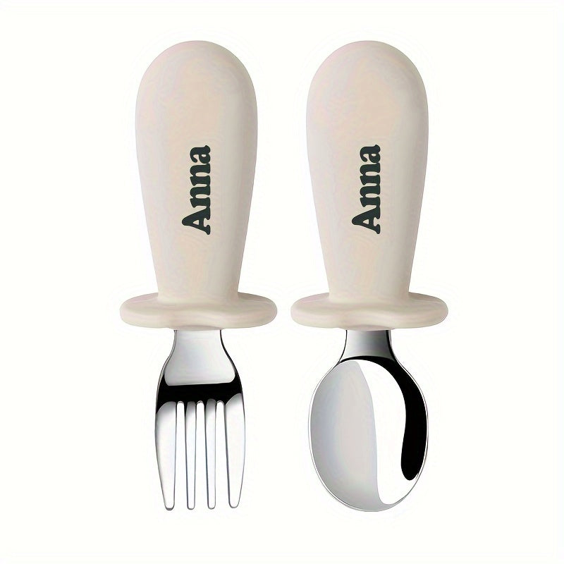 Kids Mealtime Set BPA-Free Silicone Spoon Fork Stainless Steel Personalizable Gift