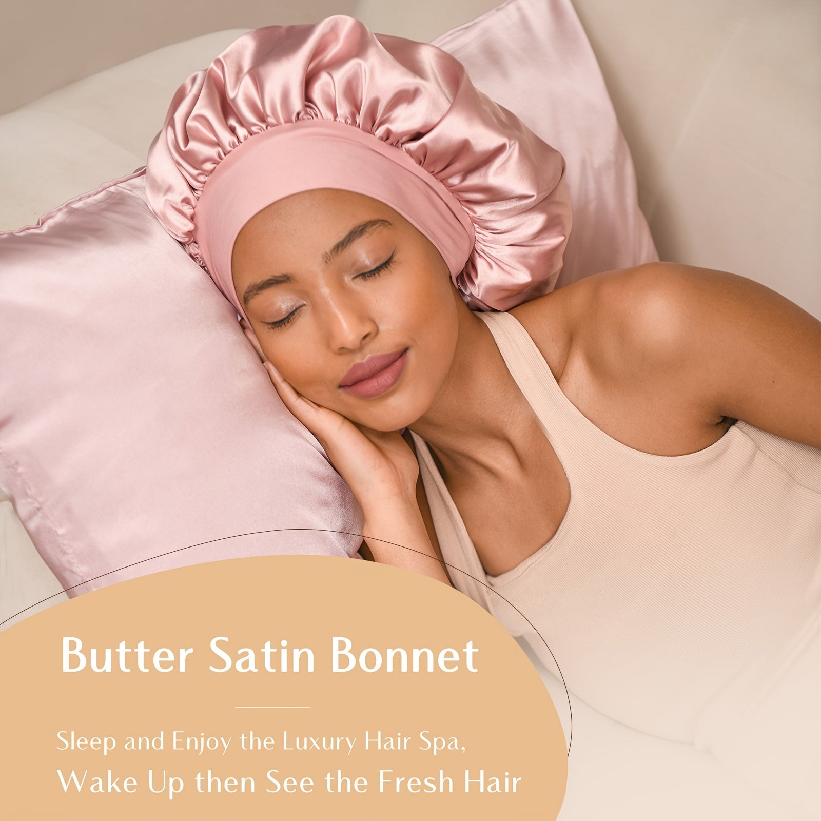Adult Satin Sleep Bonnet Cap With Wide Elastic Band for All Hair Types