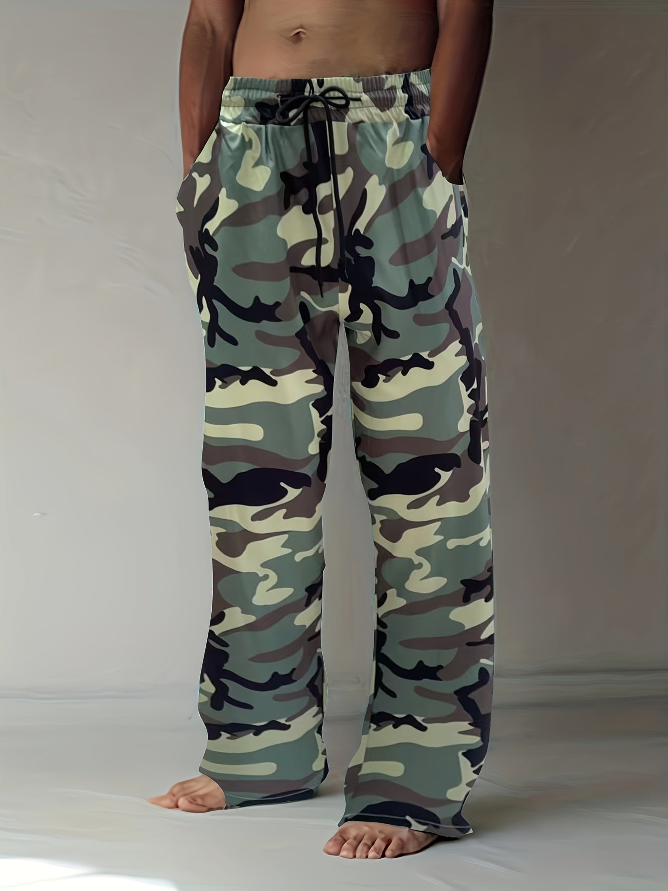 Plus Size Men's Athletic Pants Camouflage Pattern Loose Fit Polyester Sports Pants