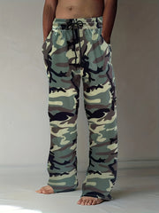 Pantalones deportivos de tamaño grande para hombre con patrón de camuflaje, ajuste holgado, pantalones deportivos de poliéster