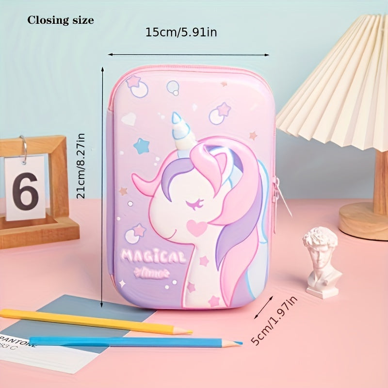 Cute Cartoon 3D Pencil Case Waterproof Large Capacity Multi-Layer Stationery Organizer Pink