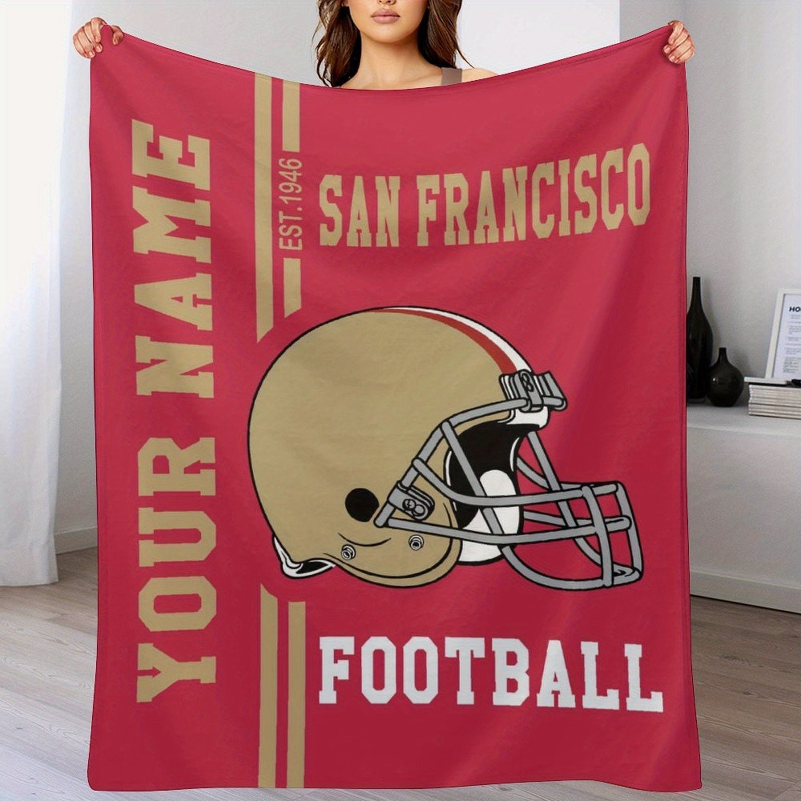 Personalized San Francisco Football Hug Blanket Custom Name for Men Women Boys Sofa Bed Gift