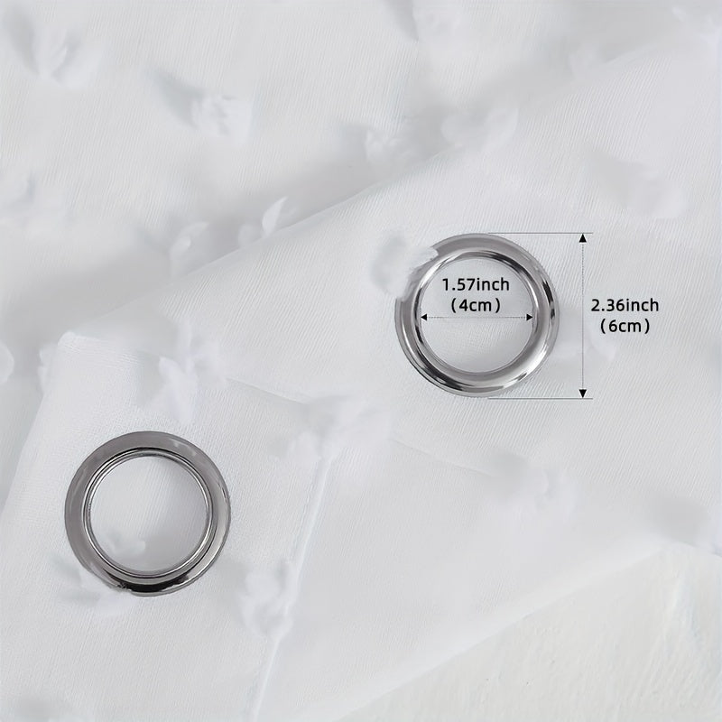 White Sheer Curtain with Grommet Top and Pom Pom Tufting 213cm for Bedroom Living Room Office