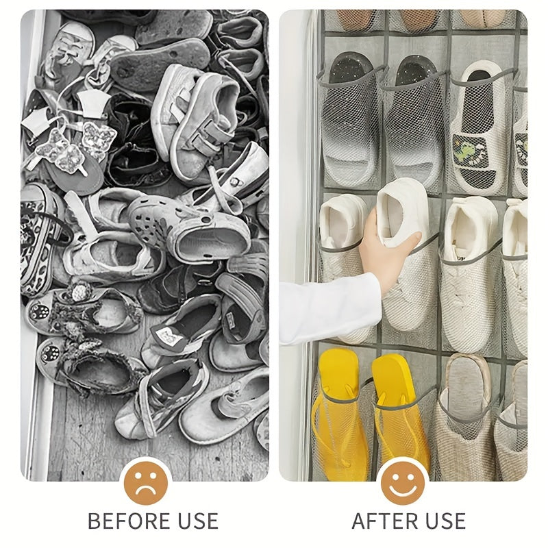 Over-the-Door Shoe Organizer with 24/28 Deep Mesh Pockets and Storage Bag for Bedroom Bathroom Living Room
