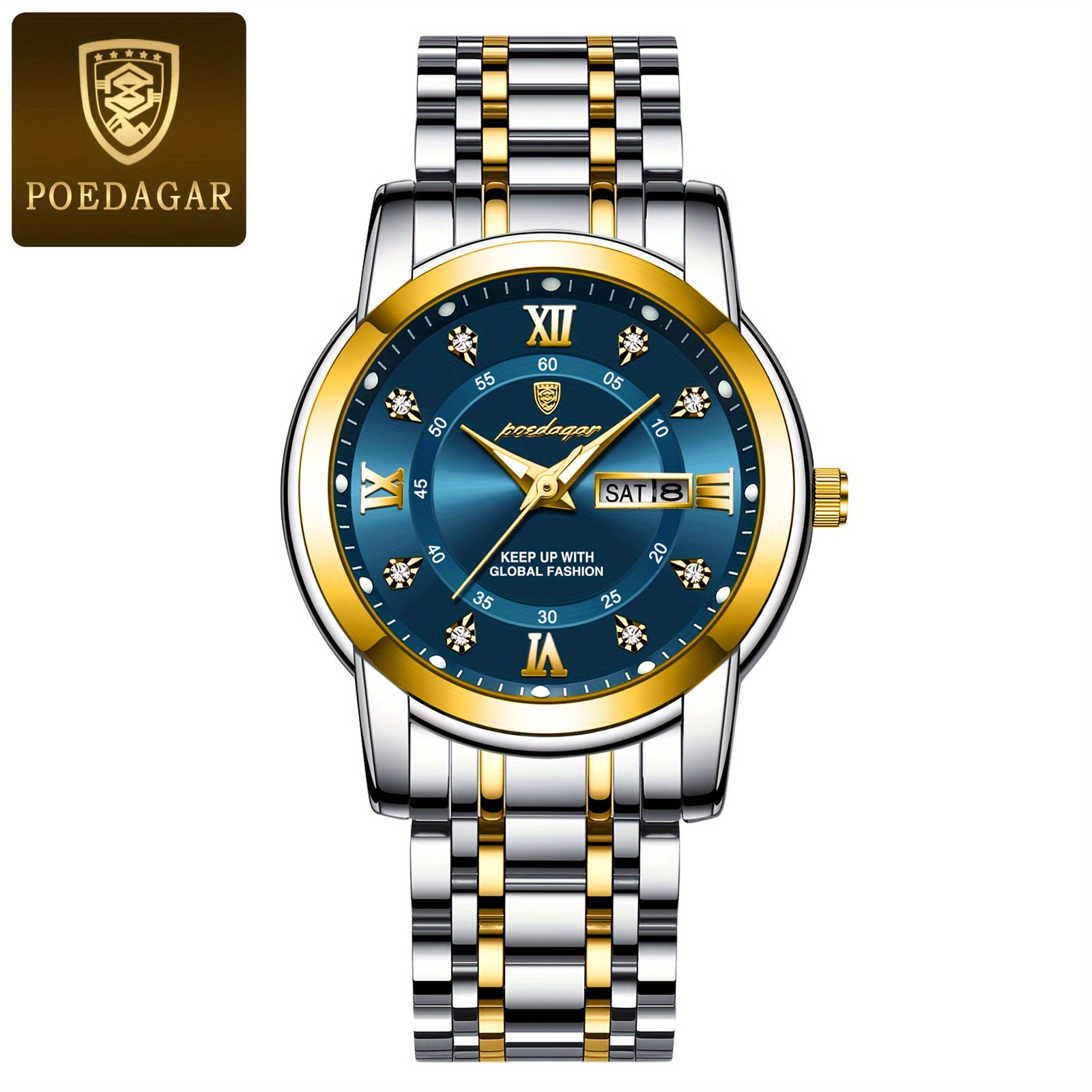 Women's Stainless Steel Quartz Wristwatch with Luminous Hands and Date Display