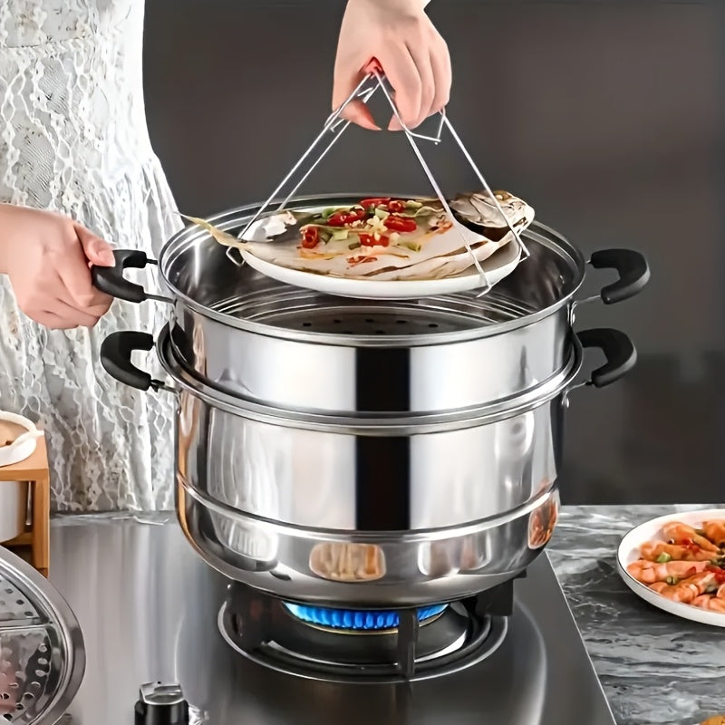 Stainless Steel Double-Layer Steamer Pot with Lid for Induction Cooktops