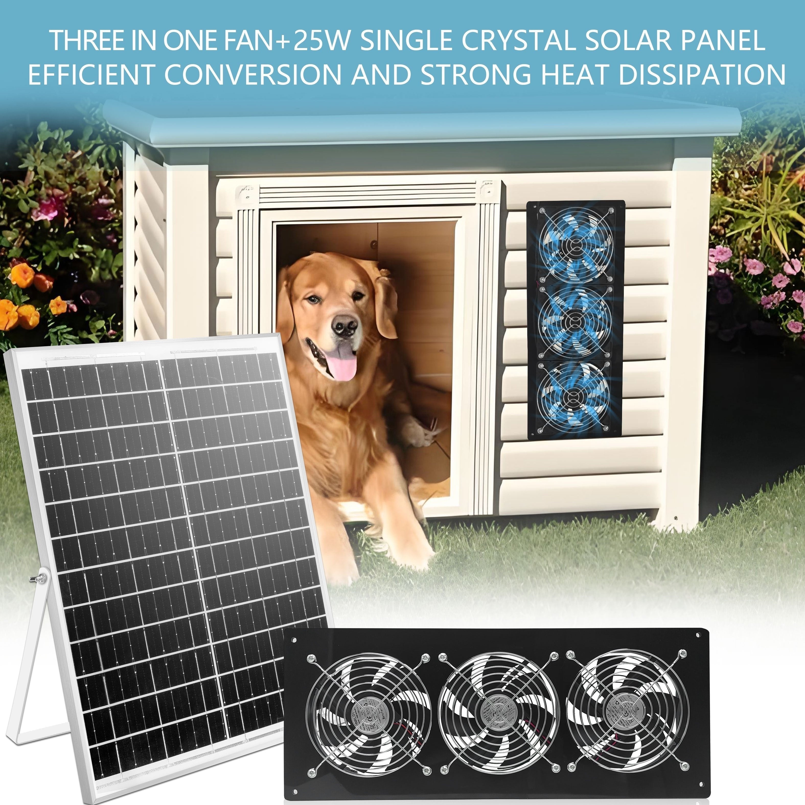 Portable 25W Solar Panel with Exhaust Fan Kit for Attic Shed RV Ventilation
